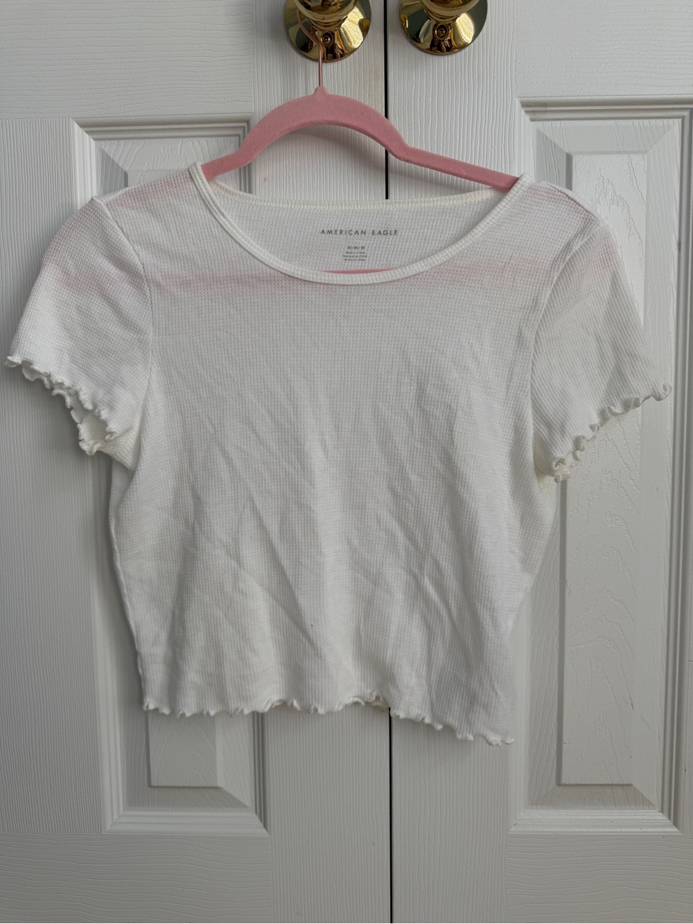 American Eagle Outfitters White Ribbed Lettuce-Edge Crop Top